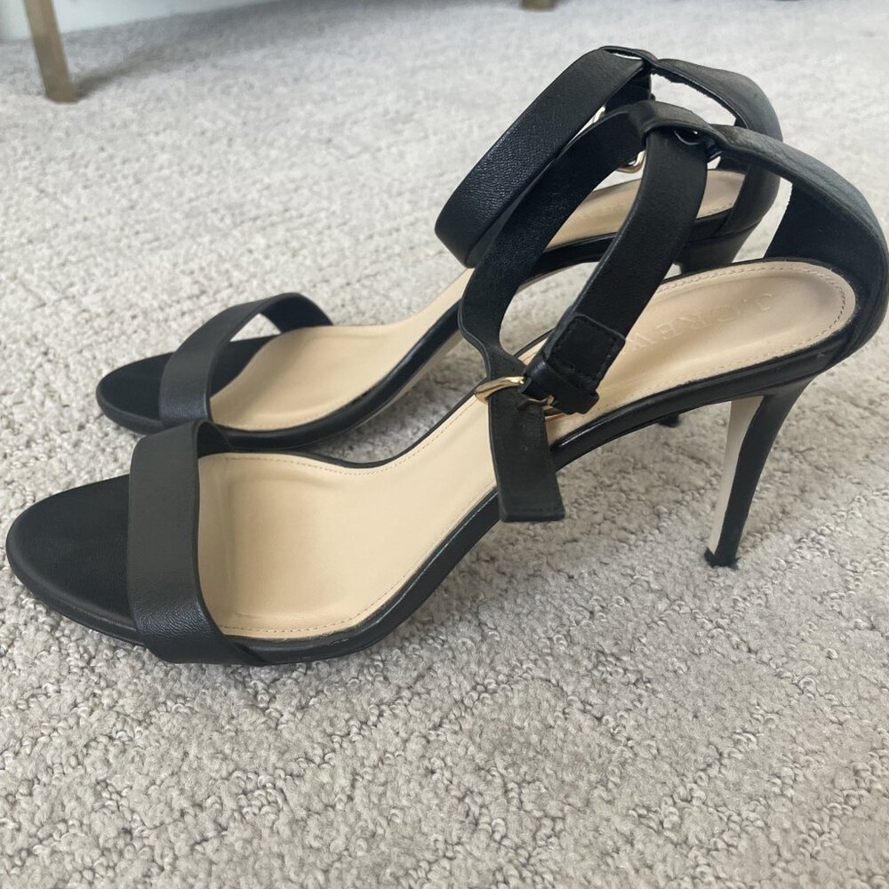 J. Crew Open Toe Leather High Heel Sandals 7.5 Black Ankle Strap